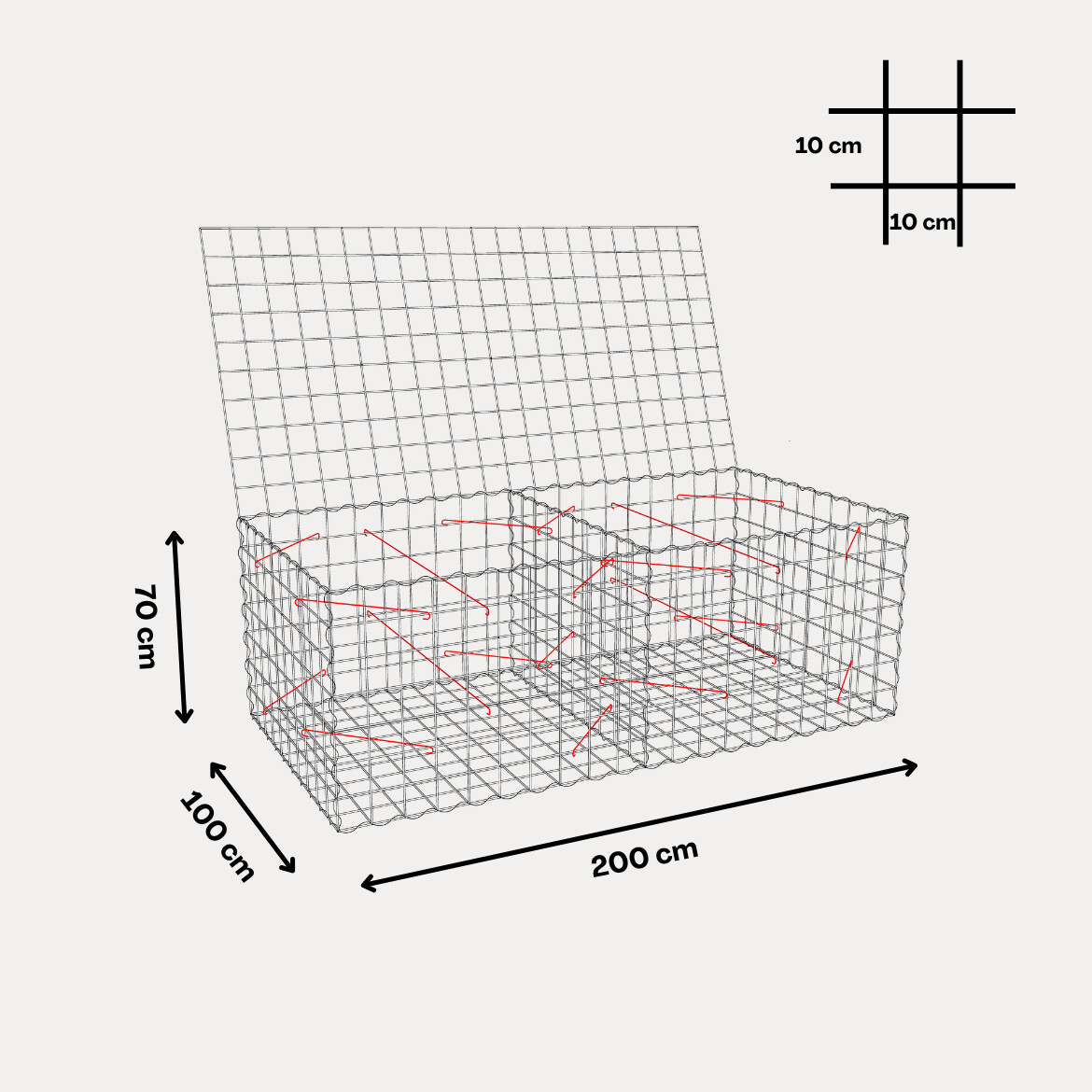 200x100x70 10x10-S Gabiónový kôš 200 x 100 x 70 cm – Obrázok 1